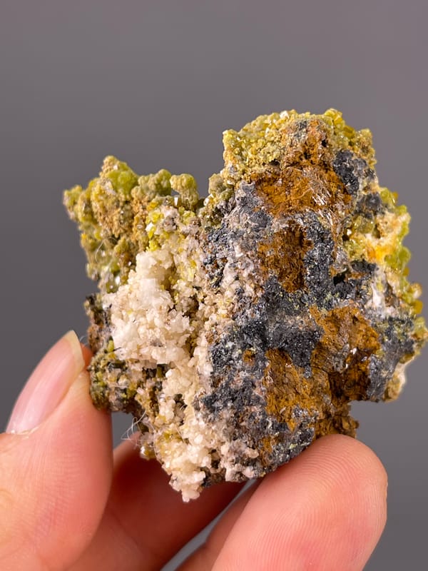 Olive hexagonal crystal cluster on natural pyromorphite specimen from Guangxi, China