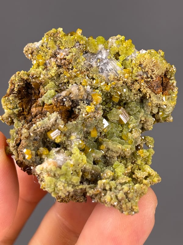 Pyromorphite specimen from Guangxi, China highlighting olive hexagonal crystal cluster