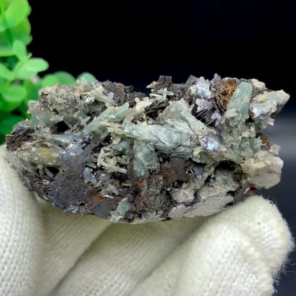 Pale green quartz needles with specular hematite from Inner Mongolia, China