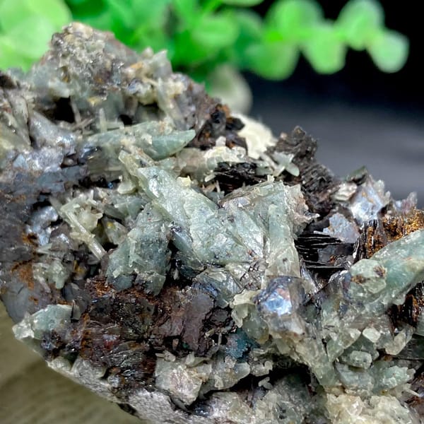 Pale green quartz needles with specular hematite from Inner Mongolia, China, view 5 of 9