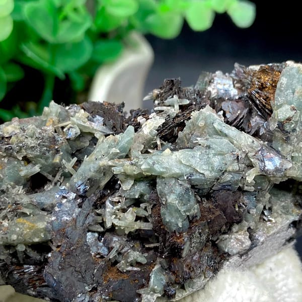Pale green quartz needles with specular hematite from Inner Mongolia, China, view 6 of 9