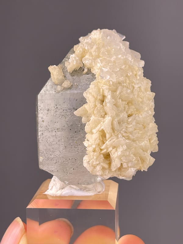 Quartz specimen from Yaogangxian Mine, Hunan, China featuring smoky prism with white overgrowth
