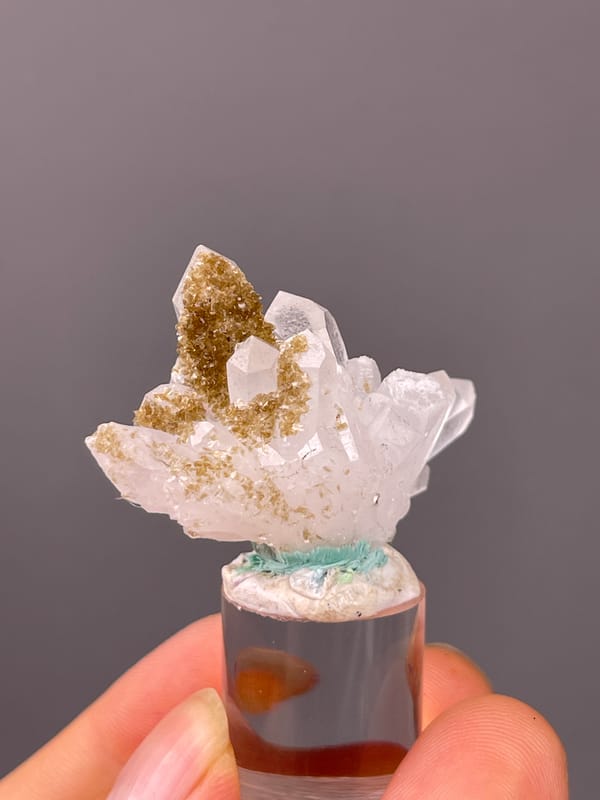 Quartz specimen from Longyan, Fujian, China, defined by clear quartz fan with brown coating