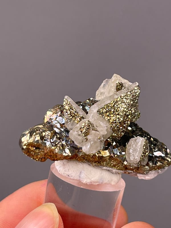 Natural Quartz with Pyrite specimen with clear quartz points with brassy pyrite