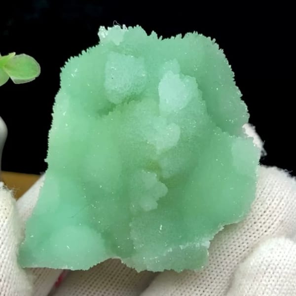 Mint-green radiating aragonite with sugary skin from Sichuan, China