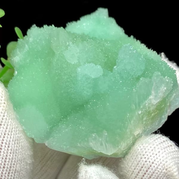 Mint-green radiating aragonite with sugary skin from Sichuan, China, view 4 of 9