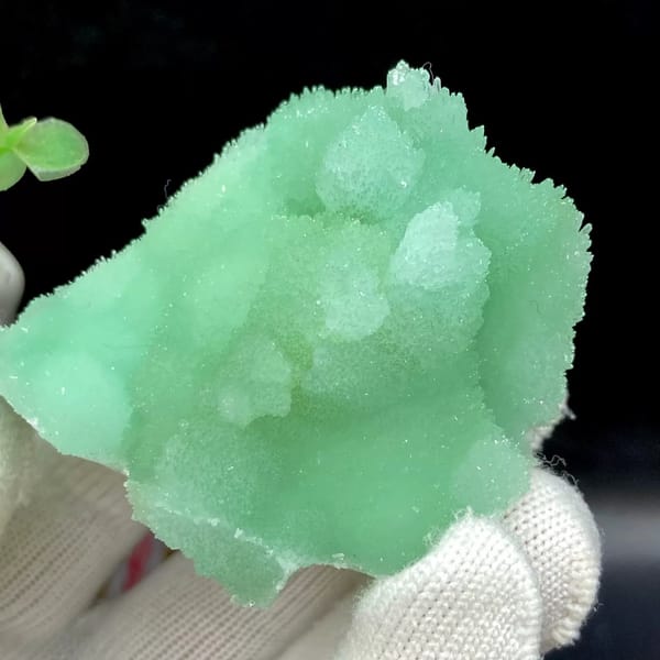 Mint-green radiating aragonite with sugary skin from Sichuan, China, view 5 of 9