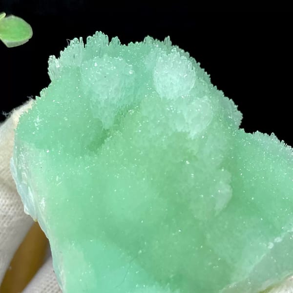 Mint-green radiating aragonite with sugary skin from Sichuan, China, view 8 of 9