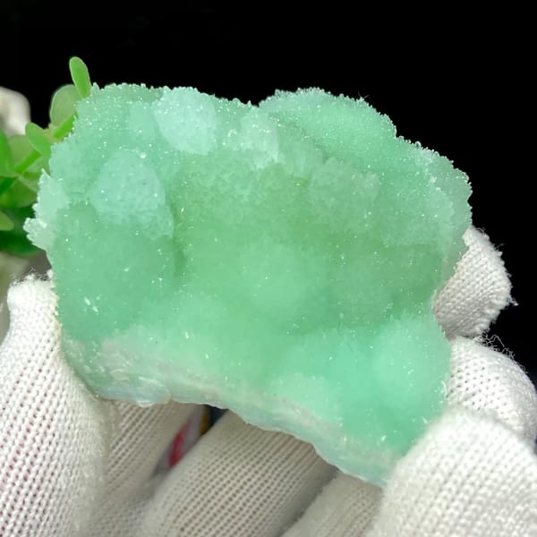 Mint-green radiating aragonite with sugary skin from Sichuan, China, view 9 of 9
