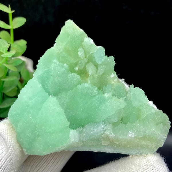 Mint-green radiating aragonite peak with sugary skin from Sichuan, China, view 2 of 9
