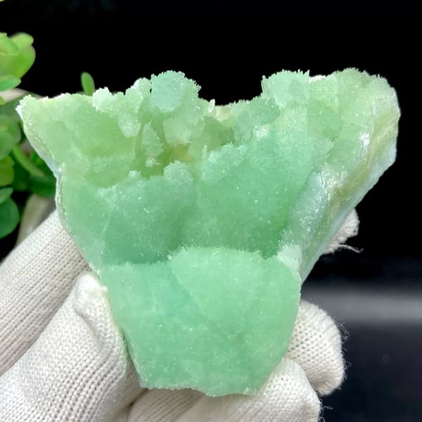 Mint-green radiating aragonite peak with sugary skin from Sichuan, China, view 3 of 9