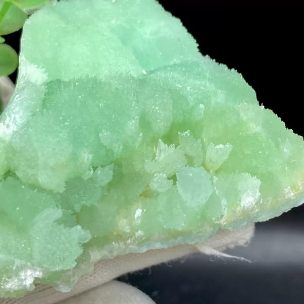 Mint-green radiating aragonite peak with sugary skin from Sichuan, China, view 6 of 9