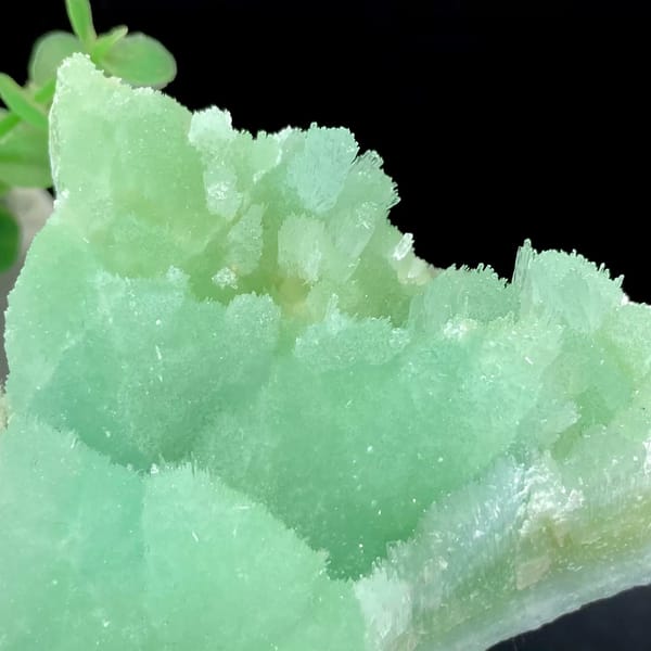 Mint-green radiating aragonite peak with sugary skin from Sichuan, China, view 9 of 9