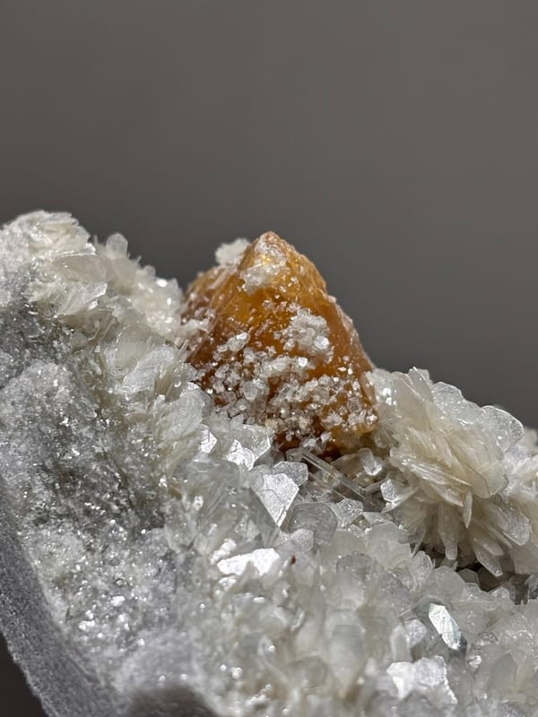 Scheelite plate with quartz, aquamarine and mica from Xuebaoding, Sichuan, China, view 2 of 7