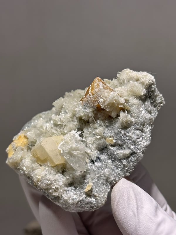 Scheelite plate with quartz, aquamarine and mica from Xuebaoding, Sichuan, China, view 5 of 7
