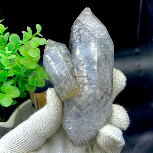 Smoky double-terminated quartz with second crystal across it from Yunnan, China, view 2 of 9