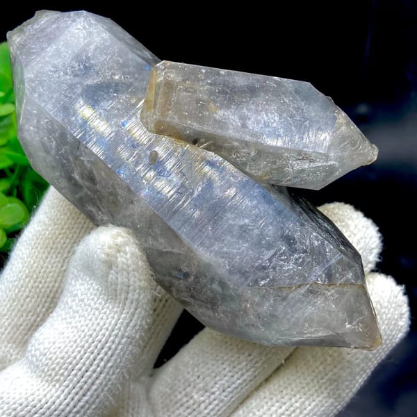Smoky double-terminated quartz with second crystal across it from Yunnan, China, view 3 of 9