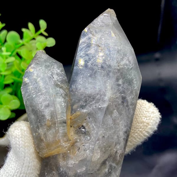 Smoky double-terminated quartz with second crystal across it from Yunnan, China, view 4 of 9