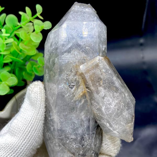 Smoky double-terminated quartz with second crystal across it from Yunnan, China, view 6 of 9