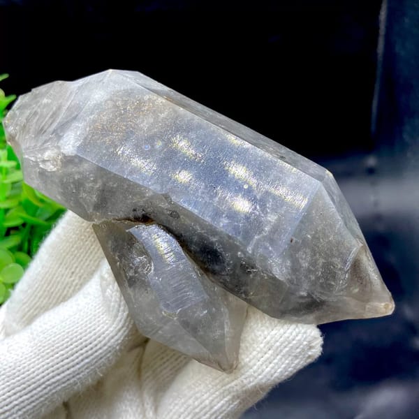Smoky double-terminated quartz with second crystal across it from Yunnan, China, view 8 of 9