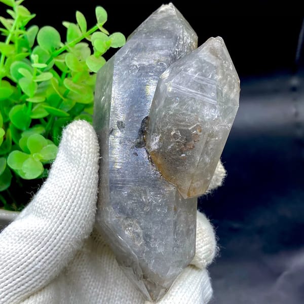 Smoky double-terminated quartz with second crystal across it from Yunnan, China, view 9 of 9