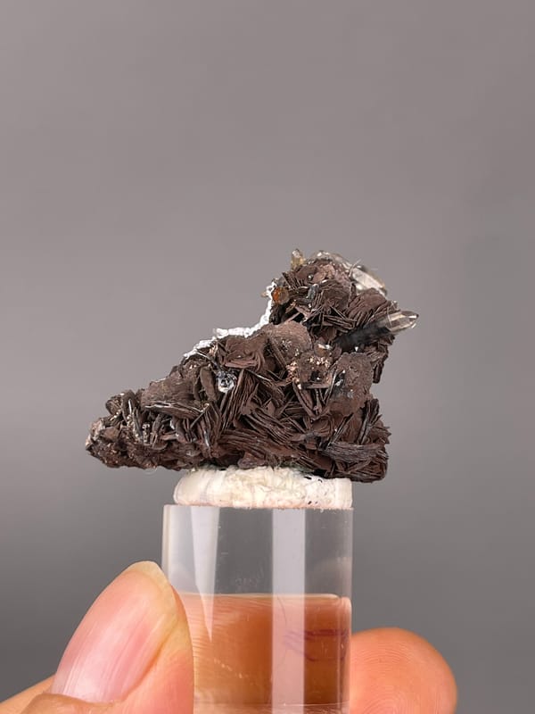 Specular Hematite specimen from Jinlong, Guangdong, China, defined by dark radial hematite rosettes