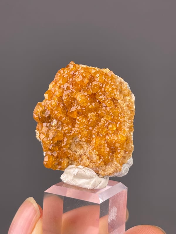 Spessartine Garnet specimen from Yunxiao, Fujian, China, defined by orange-brown crystal druse