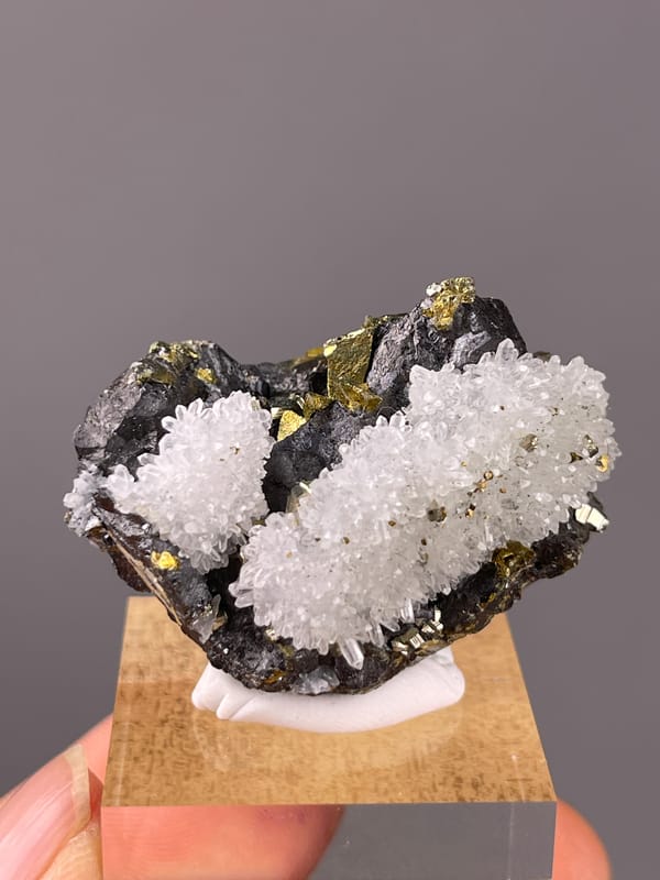 Sphalerite specimen from Jiangxi, China featuring white quartz on dark sulfide matrix