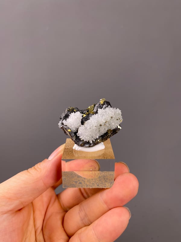 Sphalerite specimen from Jiangxi, China bearing white quartz on dark sulfide matrix