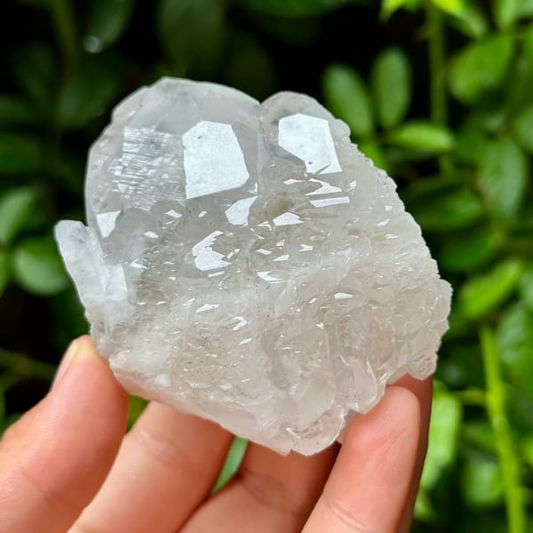 Stepped calcite crystals, from Yaogangxian Mine, Hunan, China, front view in daylight