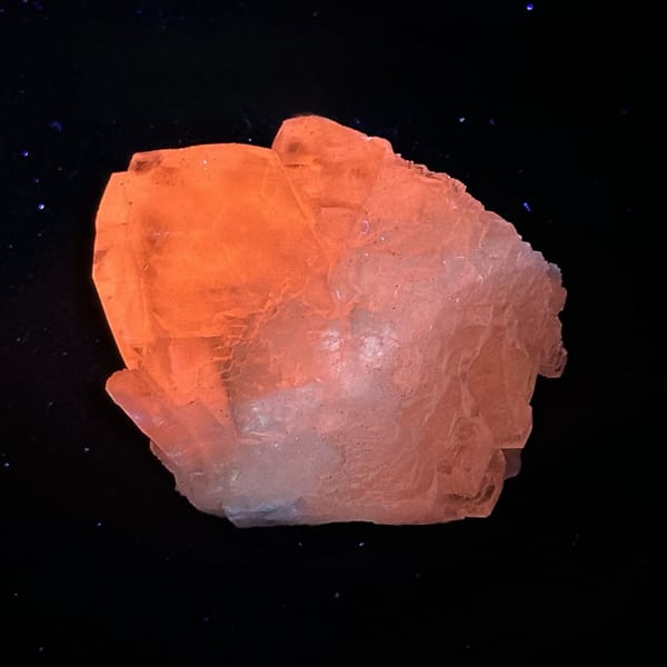 Stepped calcite crystals, from Yaogangxian Mine, Hunan, China, front view in daylight, view 6 of 12