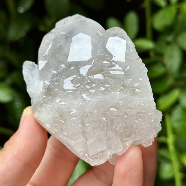 Stepped calcite crystals, from Yaogangxian Mine, Hunan, China, front view in daylight, view 8 of 12