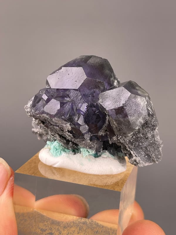 Tanzanite-blue Fluorite specimen from Yongchun, Fujian, China, defined by dark purple fluorite with green patch