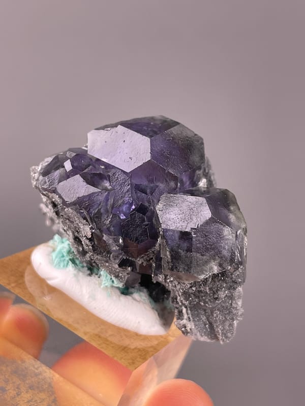Tanzanite-blue Fluorite specimen from Yongchun, Fujian, China, characterized by dark purple fluorite with green patch