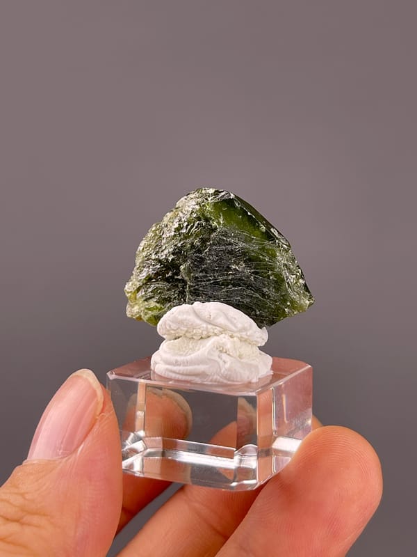 Tourmaline from Brazil: dark textured reverse above white mounting putty.