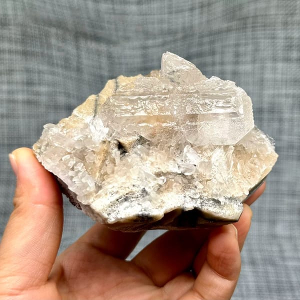 Translucent white baryte block with tabular blades from Jinkouhe, Sichuan, China