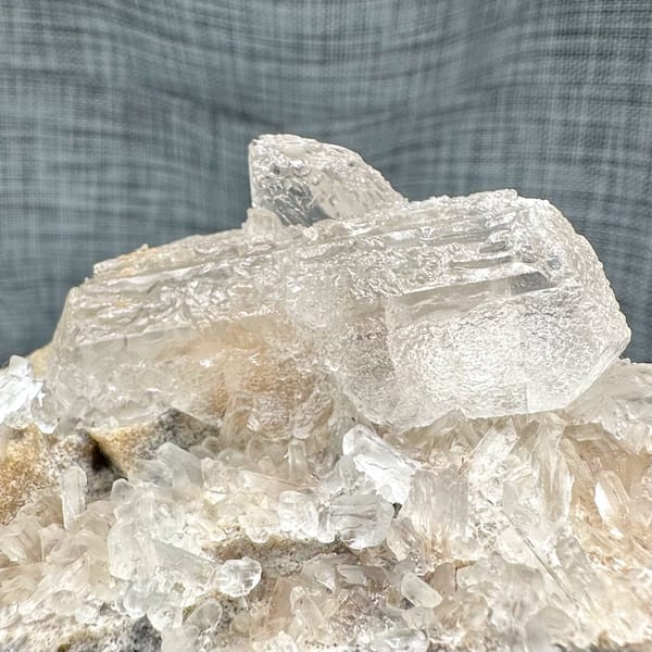 Translucent white baryte block with tabular blades from Jinkouhe, Sichuan, China, view 4 of 12