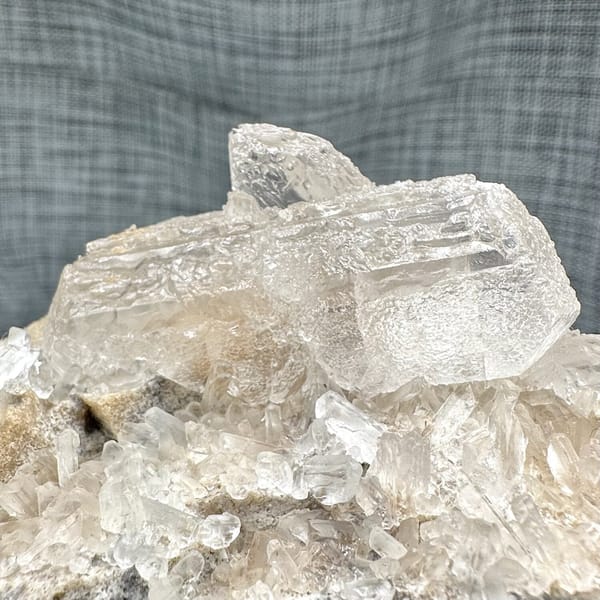 Translucent white baryte block with tabular blades from Jinkouhe, Sichuan, China, view 10 of 12