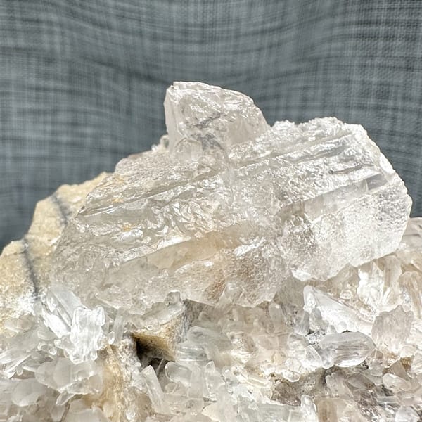 Translucent white baryte block with tabular blades from Jinkouhe, Sichuan, China, view 11 of 12