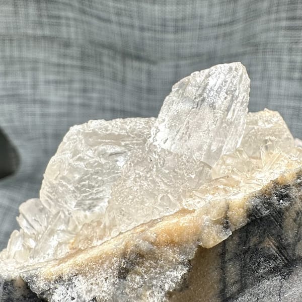 Translucent white baryte block with tabular blades from Jinkouhe, Sichuan, China, view 12 of 12