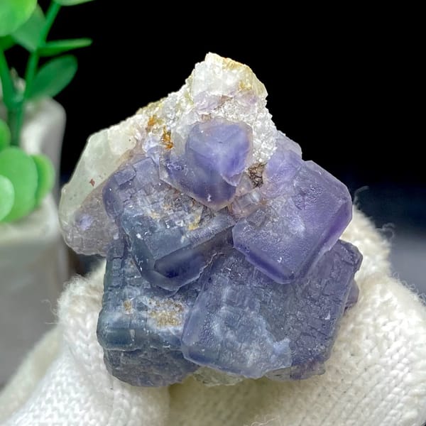 Muted blue-and-violet fluorite cubes on grey matrix from Fujian, China, view 3 of 9