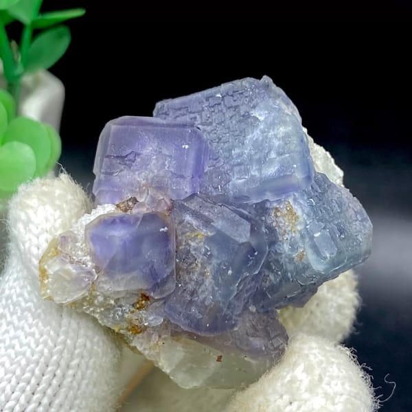 Muted blue-and-violet fluorite cubes on grey matrix from Fujian, China, view 4 of 9
