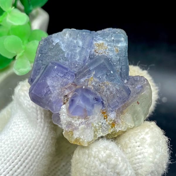Muted blue-and-violet fluorite cubes on grey matrix from Fujian, China, view 6 of 9