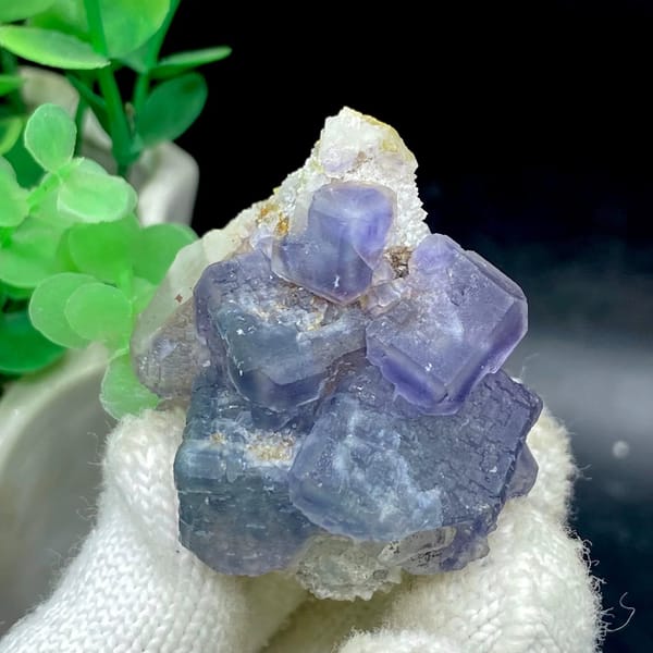 Muted blue-and-violet fluorite cubes on grey matrix from Fujian, China, view 7 of 9