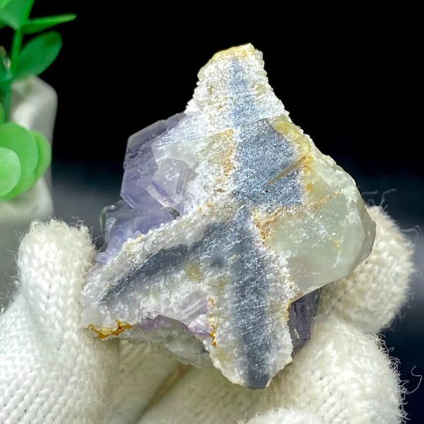 Muted blue-and-violet fluorite cubes on grey matrix from Fujian, China, view 9 of 9