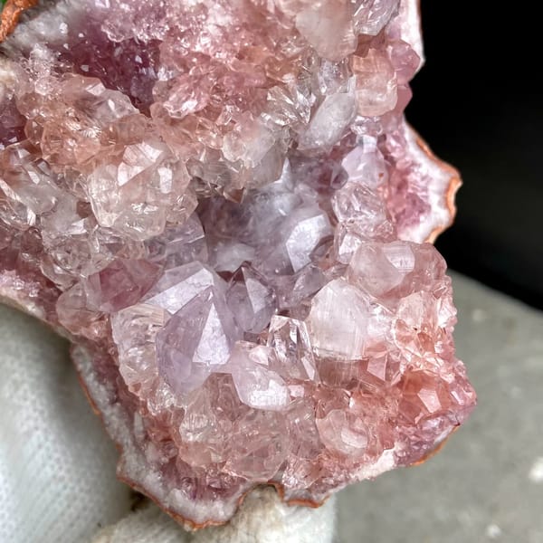 Two-tone pink quartz pocket with red rim from Argentina, view 6 of 8