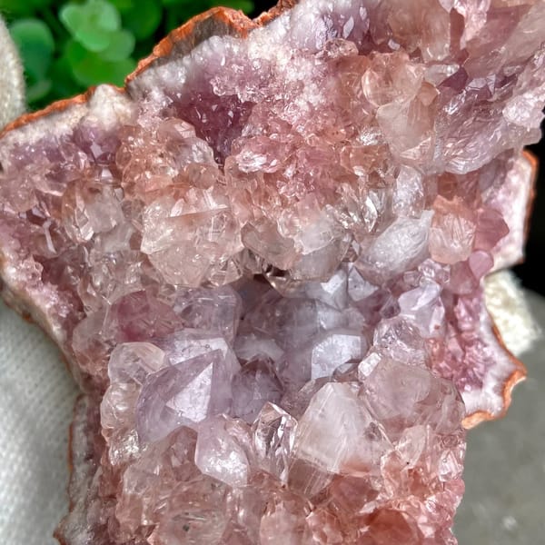 Two-tone pink quartz pocket with red rim from Argentina, view 7 of 8