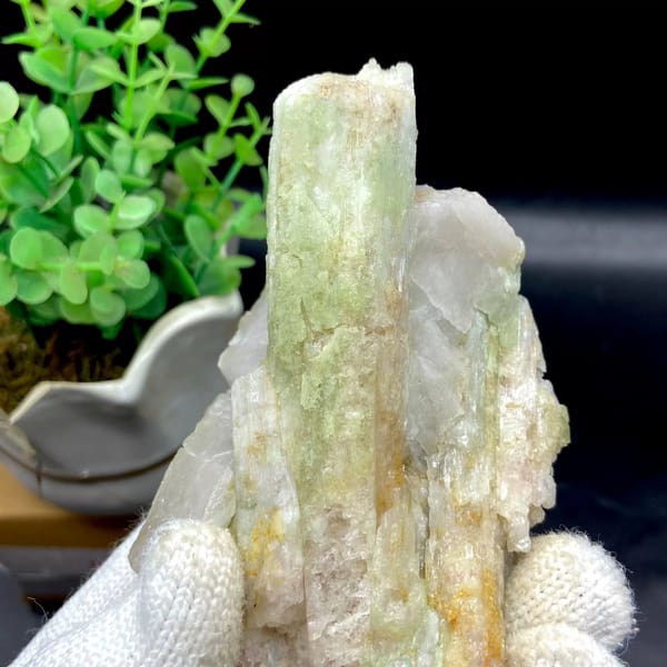 Two-tone green-to-pink tourmaline prism on white matrix from Brazil, view 5 of 9