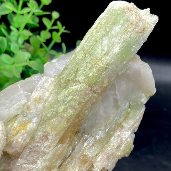Two-tone green-to-pink tourmaline prism on white matrix from Brazil, view 6 of 9
