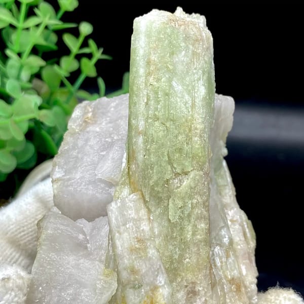 Two-tone green-to-pink tourmaline prism on white matrix from Brazil, view 8 of 9